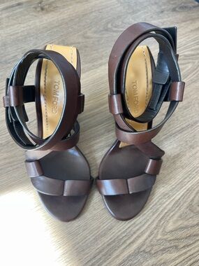 Tom Ford Dark Brown Leather Strappy High-Heel Sandals